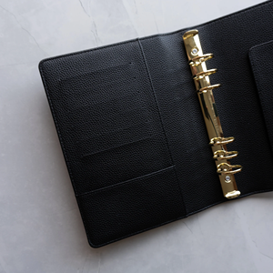 Custom Luxury PU Leather <b>A5</b> Book <b>Binder</b> 6 Gold <b>Ring</b> Loose Leaf Journal Planner Wallet With Pen Holder - Product Image 4