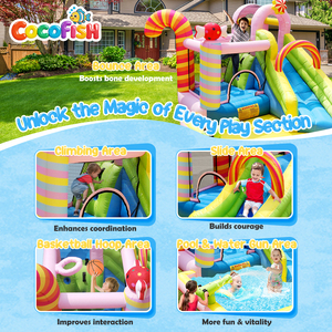 <span class=keywords><strong>Castillo</strong></span> Inflable Cocofish Candy con Toboganes, Piscina y Pistola de Agua Integrada para Niños de 3 a 10 Años, Parque Acuático para Jardín - Product Image 3