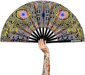 Luxury <b>Large</b> Custom Printed UV Bamboo Hand <b>Fan</b> Eco-Friendly Angel Style with Carved Technique Big Fluorescence Effect - Product Image 2