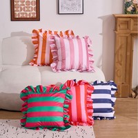 Housse de coussin décorative en velours hollandais rayé, style luxe léger, avec ourlet à volants, pour canapé et décoration intérieure