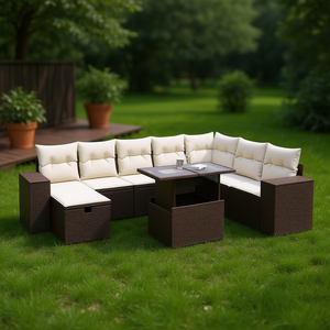 Ensemble de canapés de jardin en rotin PE marron crème, mobilier d'extérieur imperméable au design contemporain - Product Image 2