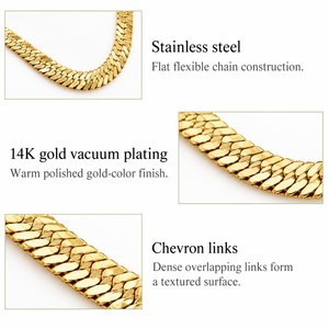 Collier chaîne chevron plat en acier inoxydable plaqué or 14 carats sous vide, réglable 43+5 cm, largeur 0,4 cm - Product Image 4