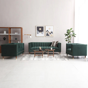 Ensemble de canapés Chesterfield de luxe Winforce Meubles de salon en bois massif avec boutons en velours tuftés convertibles au design nordique moderne - Product Image 3
