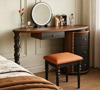 Coiffeuse de chambre moderne en pin massif avec tiroirs intégrés, miroir LED réglable et rangement, durable pour appartement