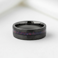 Bague en tungstène martelé noir mat de 8 mm avec incrustation d'opale de feu, bijoux fantaisie, bague de fiançailles de haute qualité pour homme, cadeaux d'anniversaire