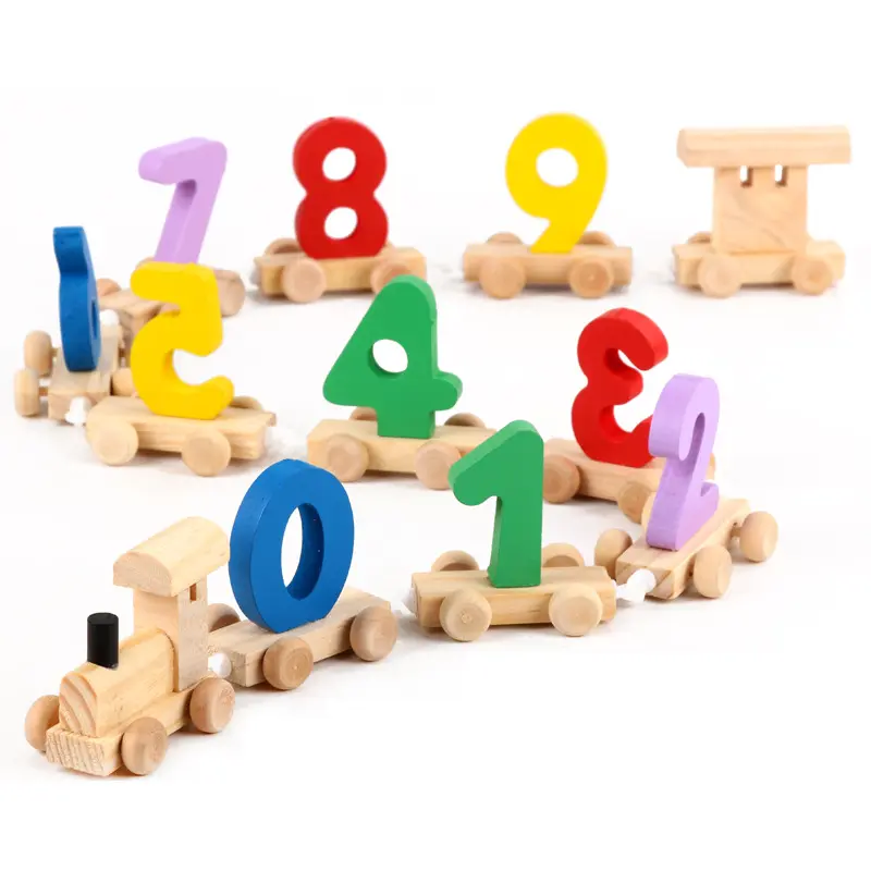 Houten Montessori Trein Figuur Model Speelgoed Met Nummer Patroon 0 ~ 9 Blokken Speelgoed Auto Educatief