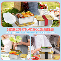 Boîte à lunch bento écologique en acier inoxydable 304 avec couvercles en bambou, contenants alimentaires pour enfants, récipients pour aliments conservés, utilisables au micro-ondes