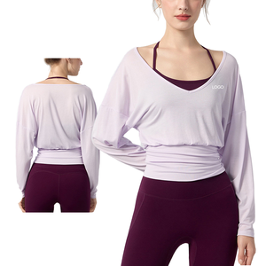 Janya Wholesale Breathable Lightweight High Quality <b>Long</b> <b>Sleeve</b> Gym Shirts Fitness Sports Blouse Skinny Deep V Neck Yoga Front - Product Image 2