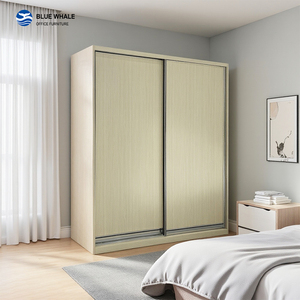 <span class=keywords><strong>Armario</strong></span> Moderno de Acero <span class=keywords><strong>con</strong></span> <span class=keywords><strong>Puertas</strong></span> Corredizas, Ahorro de Espacio, Duradero, <span class=keywords><strong>con</strong></span> Acabado de Madera, para Dormitorio, Mueble de Almacenamiento - Product Image 2