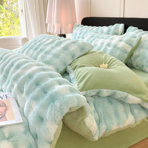 Ensemble de literie en fausse fourrure de lapin et velours laiteux, imprimé <span class=keywords><strong>vache</strong></span>, peluche moelleuse, 4 pièces, housse de <span class=keywords><strong>couette</strong></span>, literie chaude pour l'hiver - Product Image 6