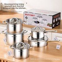 Ensemble de 5 casseroles universelles coréennes en acier inoxydable 201 épaissi, à double fond, pour cuisinière, avec marmite à soupe et ustensiles de cuisson pour friture, pour le marché international