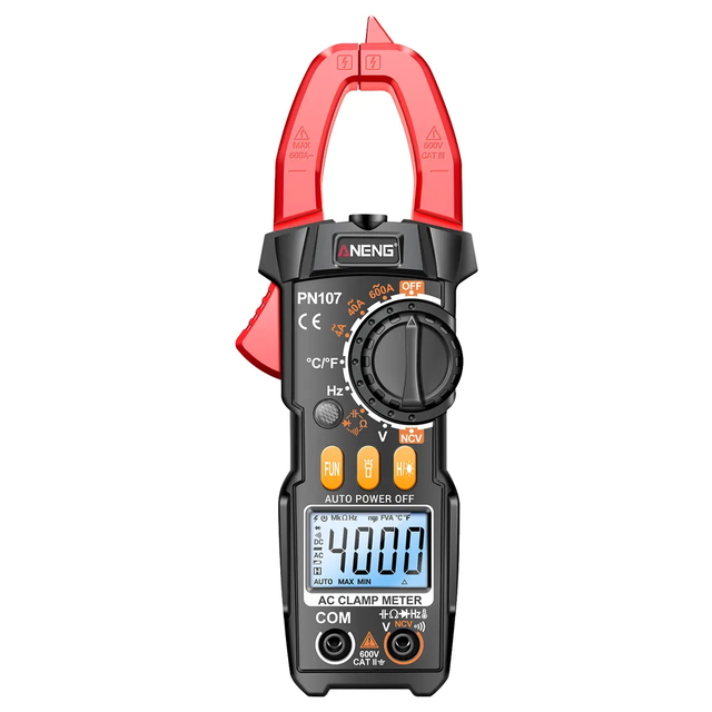 For PN107 True RMS Auto Digital Clamp Meter 600V AC/DC 600A Low Battery Indicator Precise Electrical Multimeter LCD Display