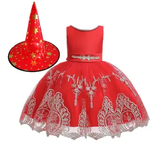 Хлопковое платье принцессы с вышивкой для маленьких девочек; Элегантные Платья с цветочным рисунком для девочек; Детские платья на Рождество и Хэллоуин; Комплект одежды