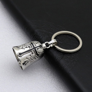 Golden Bell <b>Keychain</b> With Religious Emblem Zinc Alloy Souvenir Pendant Handmade Round Shape - Product Image 4