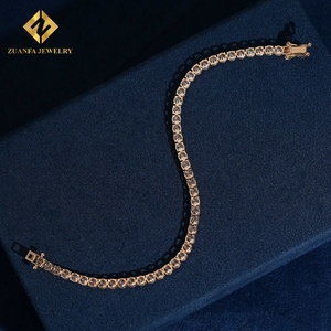 ZUANFA JEWELRY 4mm Round Brilliant Cut Lab Grown Diamond Tennis Bracelet Gold Plated Jewelry Luxury 925 Bracelet - Product Image 5