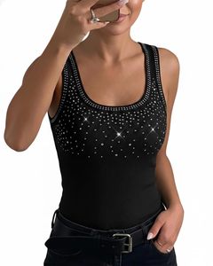 Débardeur côtelé à strass pour <span class=keywords><strong>femme</strong></span>, col rond, coupe ajustée, sans manches, idéal pour l'été, vente en gros, en stock - Product Image 5