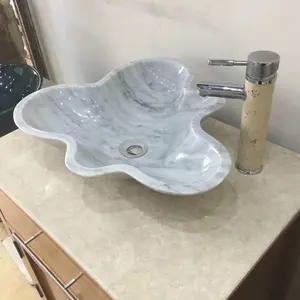 Hand gefertigte Waschbecken aus weißem Marmor mit Carrara-Blumenmuster