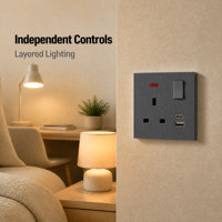 Prise murale OEM 13A avec ports USB-A et Type-C, interrupteur intégré, 1 gang 1 voie