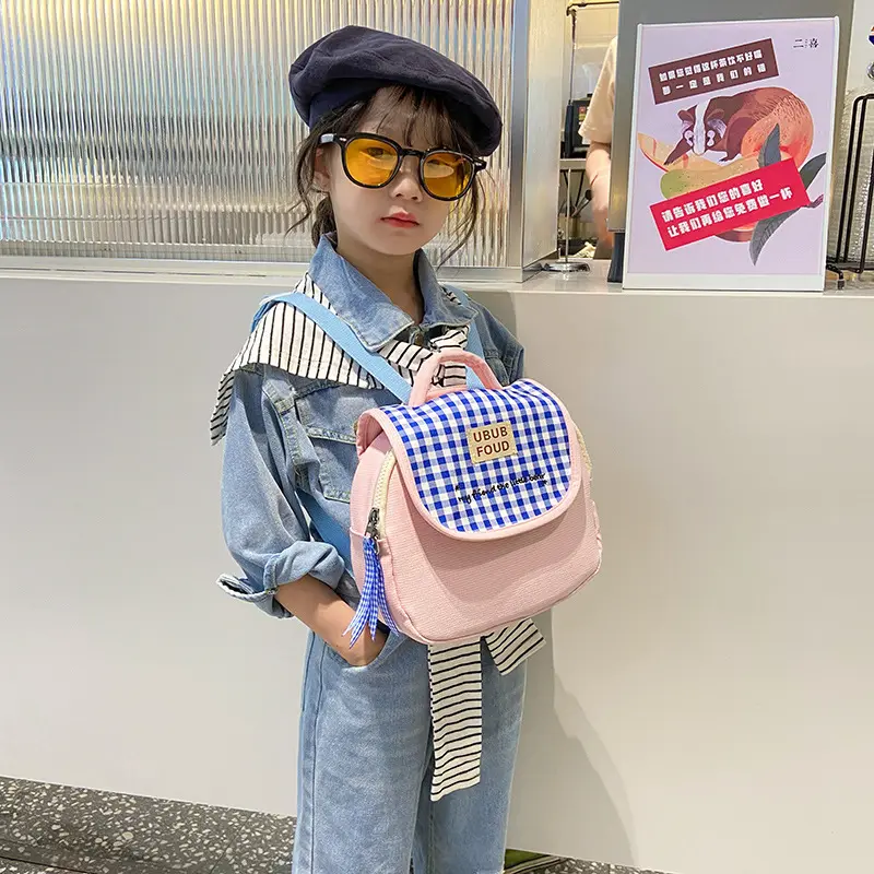 Ins South Korea Quilted Children's Schoolbag Fashion Contrast Color Lightweight Cotton Parent-Child Backpack Girl's Weight