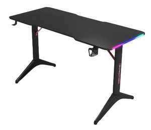 Bureau <span class=keywords><strong>de</strong></span> jeu avec cadre en MDF, plateau en bois <span class=keywords><strong>de</strong></span> 15 mm, éclairage LED RVB écologique et durable, alimentation USB, porte-gobelet en ABS, crochet pour casque, ergonomique - Product Image 1