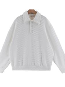 Suéter de solapa con textura gofrada 2025 para hombre, estilo retro de otoño, moderno, holgado, informal, de manga larga, color liso, Rabbit - Product Image 5