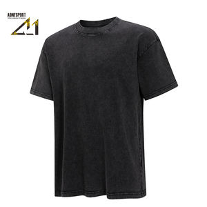 T-shirt vierge en coton 100% tricoté lourd, délavé à l'acide, coupe classique, avec design vintage pour homme - Product Image 2