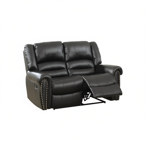 Sofá Reclinable Manual de 2 Plazas Db Plush Relax, Diseño Contemporáneo en Cuero Sintético Negro para Sala de Estar - Product Image 1