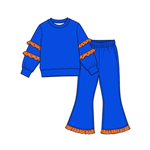 ชุดเสื้อแขนยาวสีพื้นสำหรับเด็กผู้หญิงสไตล์ล่าสุดและกางเกงขาบาน - Product Image 4