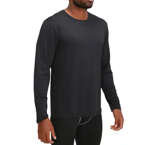Grosir modern lain latihan kustom jogging lari pakaian olahraga pria desain khusus hitam kosong kaus lengan panjang crewneck