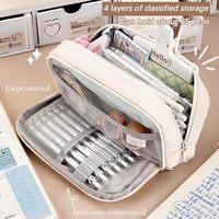Estuche de Lápices de Lona Kawaii, Estuche de Gran Capacidad con Múltiples Compartimentos, Estilo Coreano, Bolsa para Lápices con Cierre, Estuche de Papelería para Estudiantes