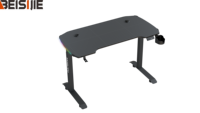 Bureau de jeu réglable en hauteur à moteur unique BEISIJIE AY-Y, table en fibre de carbone RGB avec RAZOR et base en T