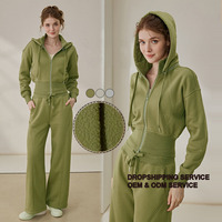 Ensemble de pantalons de survêtement et sweat à capuche court de haute qualité pour femmes, 2 pièces, tenue décontractée pour dames