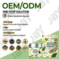 JBY OEM, Etiqueta Privada, Polvo de Matcha Latte de Vainilla, Polvo de Té de Matcha y Vainilla Instantáneo Orgánico, Lata/Tapa de Botella