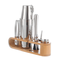 Kit de barman 10 pièces avec support en bambou, shaker Boston à fond lesté 600-800 ml, ensemble de cocktails en acier inoxydable