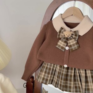 7-8 anni set di <span class=keywords><strong>abbigliamento</strong></span> per bambini stile coreano da ragazza <span class=keywords><strong>abbigliamento</strong></span> <span class=keywords><strong>invernale</strong></span> 2 pezzi maglione Plaid Plaid minigonne in cotone - Product Image 2