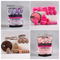 Lot de 17/20 pièces en gros : Bandeau professionnel pour femmes avec logo cosmétique, éponge de maquillage pour fond de teint et beauté, et houppette de maquillage