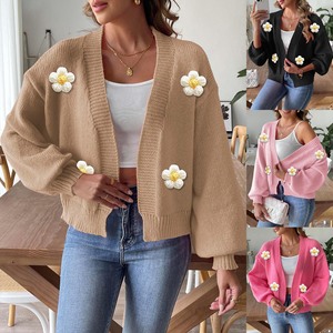 Fábrica Personalizado OEM & ODM Senhora Moda Design Gota Ombro Lanterna Manga Floral Applique Manga Longa Camisola <span class=keywords><strong>Cardigan</strong></span> das Mulheres - Product Image 1