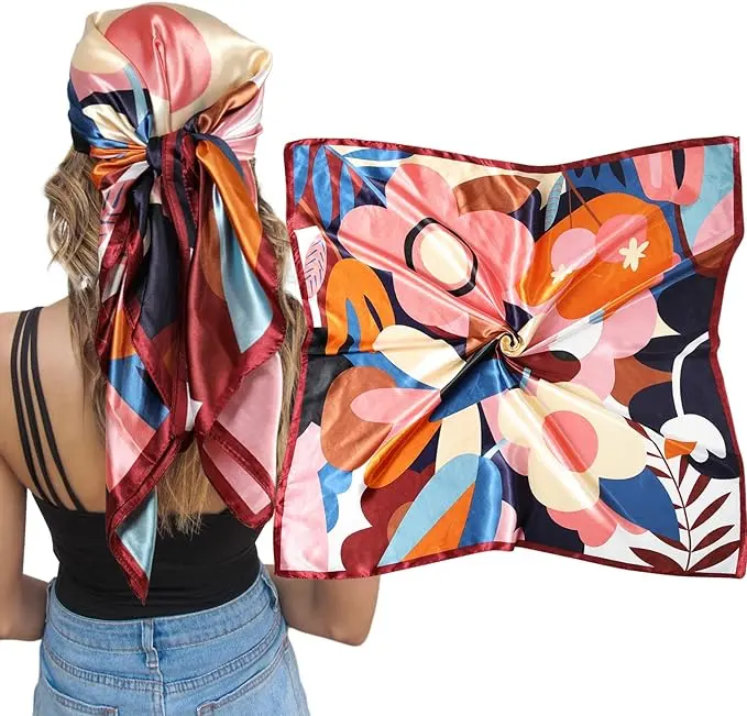 bandana individuell quadratisch satinkopf luxusmarke individueller druck foto auf seiden schals digitaldruck schal für frauen seidenschal