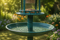 Lanterne solaire de nuit pour bain d'oiseaux en résine verdigris, avec piédestal, pour extérieur, éco-responsable, résistante à la rouille, décoration de jardin