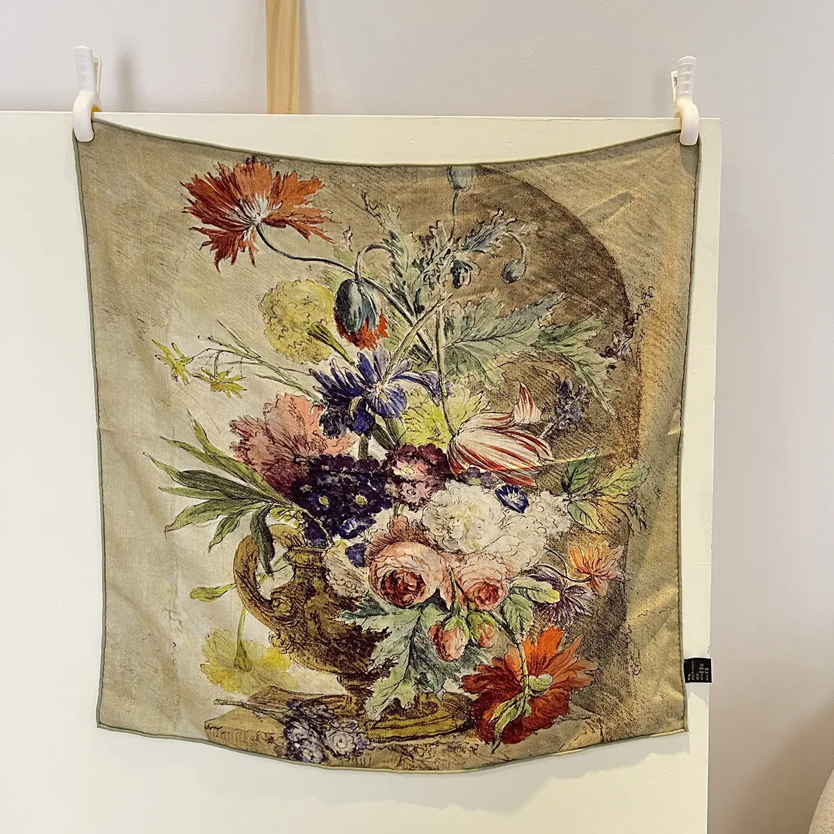 French vintage oil painting style printed silk wool scarf autumn and winter thick warm shawl silk wool square wholesale