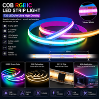 Светодиодная лента COB RGBIC с 720 светодиодами/м, адресуемая, с интеллектуальным IC-контроллером, гибкая, DC12V/24V, длина отрезка 50 мм