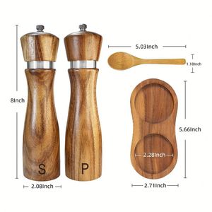 Nouveau style – Lot de 2 grands moulins à poivre de 8 pouces <span class=keywords><strong>en</strong></span> <span class=keywords><strong>bois</strong></span>, moulin à sel et à poivre avec réglage de la grosseur personnalisable - Product Image 1