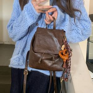 Retro Coffee Leather <b>Small</b> <b>Backpack</b> With Detachable Strap Water Resistant Everyday Use Fall 2024 - Product Image 2