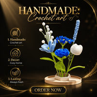 Bouquet de fleurs artificielles en coton fait main au crochet – Tulipes, roses, lavande – Fleurs réalistes en fil tissé pour la maison, la fête des Mères, Noël