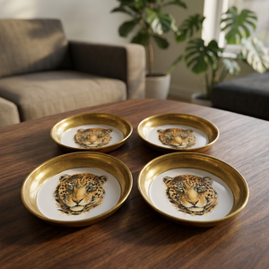 Handcrafted Golden Brass Leopard Design Coaster with White Printed Center for Luxury Home Decor and Dining Table - Product Image 4