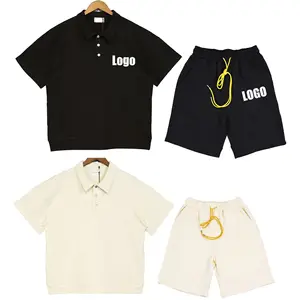 Пуловер с вышивкой, рубашка-поло с отложным воротником, короткий комплект, футболка-поло с логотипом, комплект из двух предметов, мужские комплекты
