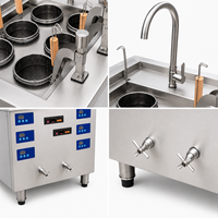 Cuiseur à pâtes et ramen électrique à induction en acier inoxydable à double cuve, robuste, puissance 2x6KW, conception multi-paniers, Plug-and-Play, 380V