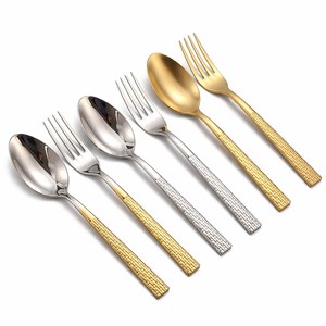 Modern Design 5 Pieces Hammered Handle Silver Flatware Stainless Steel Cutlery <b>Set</b> for Restaurants - Product Image 6