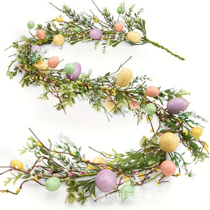 Spring <b>Easter</b> Egg Wreath Artificial Rattan Colorful Flower <b>Ornaments</b> Holiday Decor Creative <b>Easter</b> Items - Product Image 1