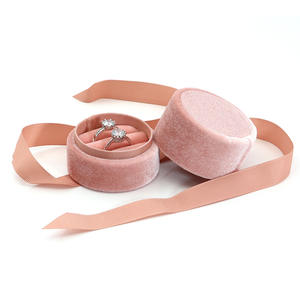 Handmade round Jewelry <b>Ring</b> <b>Box</b> with Bowknot Velvet Earrings Pendant Custom Logo Wedding <b>Ring</b> <b>Box</b> with Ribbon - Product Image 4